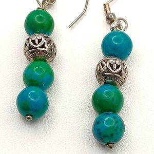 Turquoise Beaded Sterling Silver Dangle Earrings